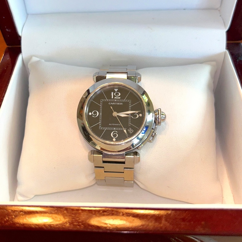 Cartier Pasha C Medium Black Dial Steel Ladies Watch